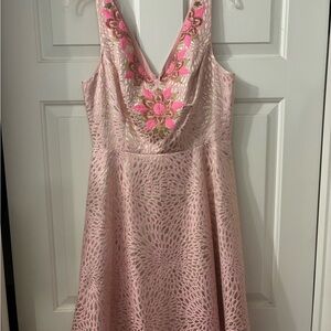 Lily Pulitzer Pink Floral Embroidered Dress Sz 8